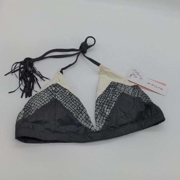 PilyQ Boa Color Block Triangle Bikini with Tassels - Picture 2 of 10